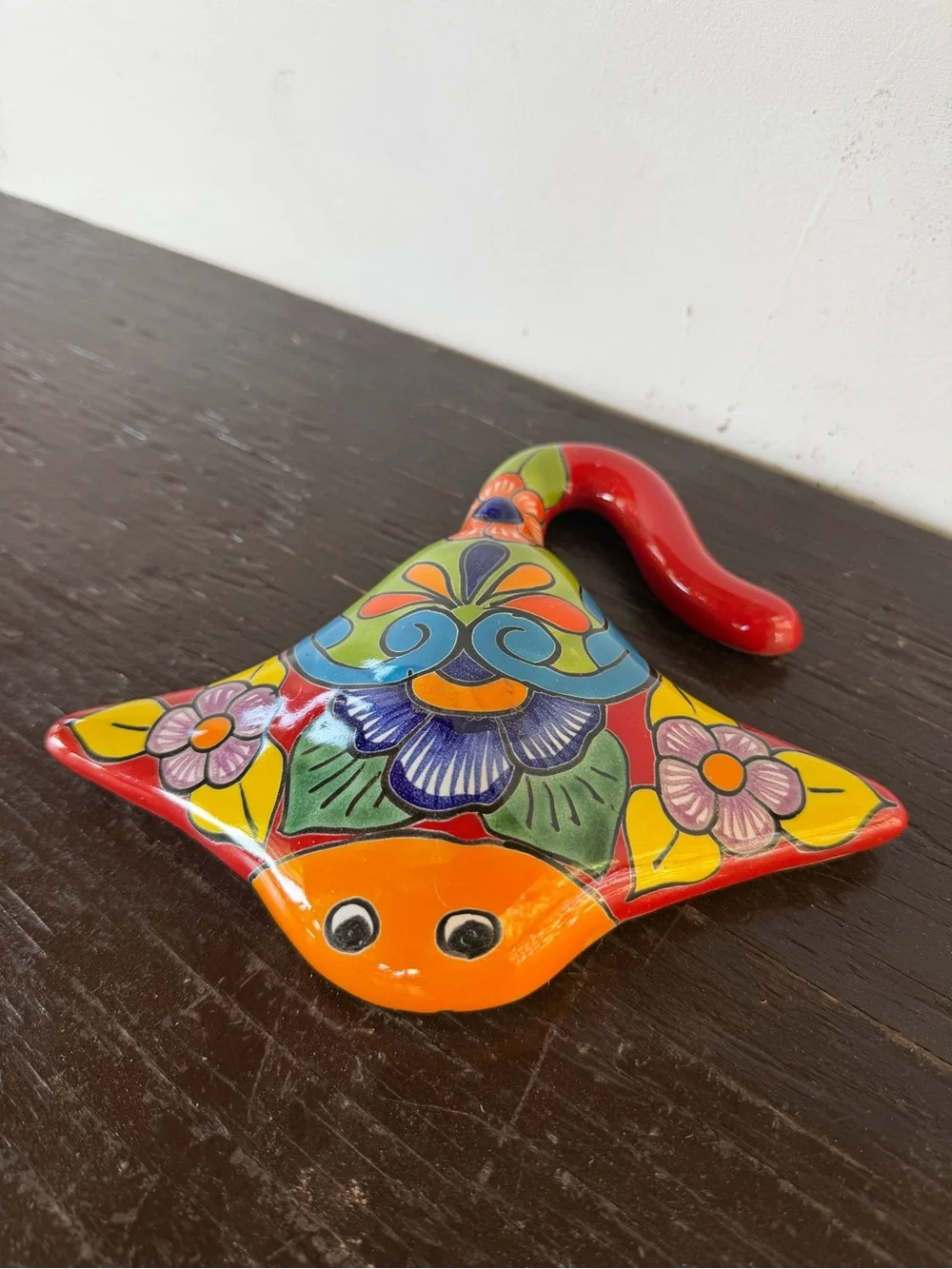 Hand-Painted Multicolor Talavera Stingray Wall Hook - Decorative Home Accent